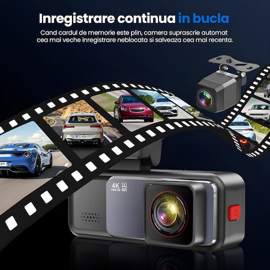 Set Cameră DVR Auto 4K Wi-Fi GPS și Cameră Marșarier