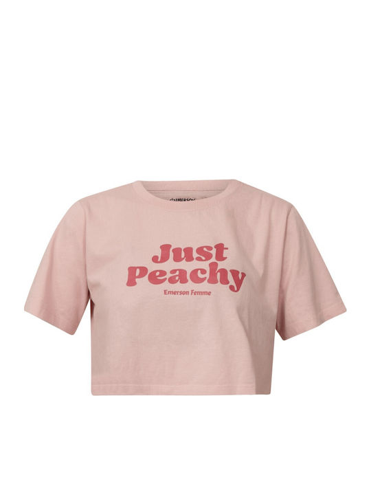 Just Peachy Damen Sport Crop Top Kurzarm Rosa