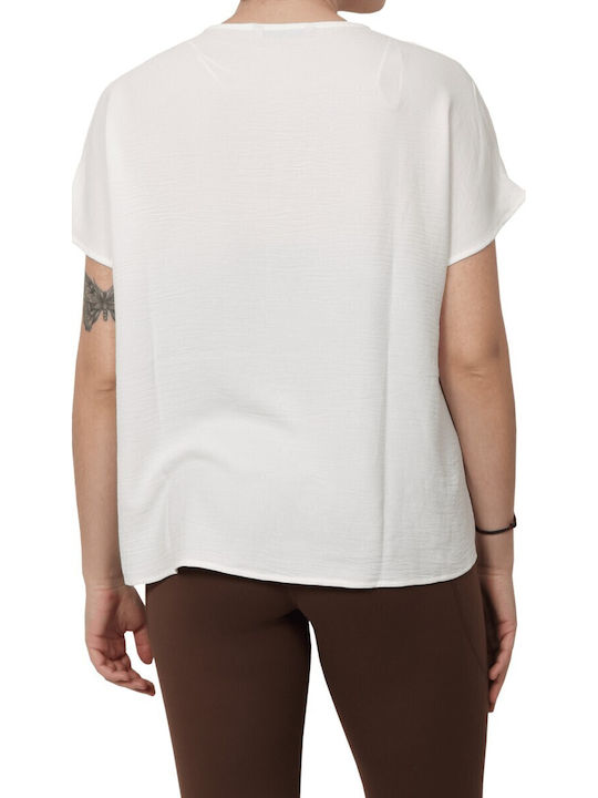 Tiffosi Damen Bluse Kurzärmelig mit V-Ausschnitt Weiß