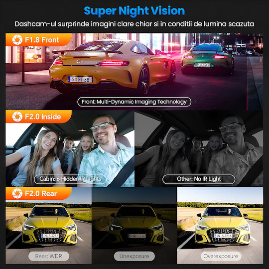 Set Cameră DVR Auto 1440P cu Ecran 3.16" Wi-Fi GPS și Cameră Marșarier