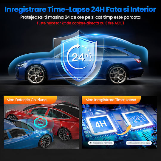 Set Cameră DVR Auto 1440P cu Ecran 3.16" Wi-Fi GPS și Cameră Marșarier