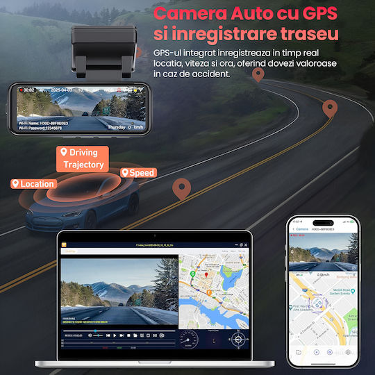 Set Cameră DVR Auto 4K cu Ecran Wi-Fi GPS și Cameră Marșarier