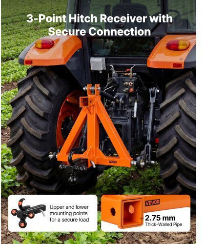 Vevor 3 Point Trailer Hitch 50.8mm Receiver 3 Pt Quick Hitch 3 Trailer Balls Tractor Tow Drawbar Adapter Category 1 Kubota Mahindra Ford Yanmar John Deere Massey Ferguson Orange