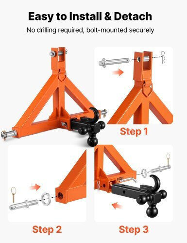 Vevor 3 Point Trailer Hitch 50.8 Mm Receiver 3 Pt Quick Hitch Attachment 3 Trailer Balls Tractor Tow Drawbar Adapter Category 1 Kubota Mahindra Ford Yanmar John Deere Massey Ferguson