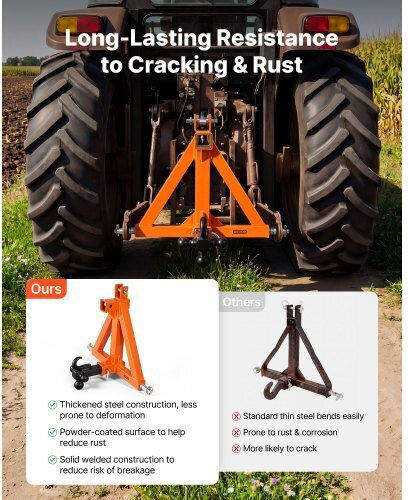 Vevor 3 Point Trailer Hitch 50.8mm Receiver 3 Pt Quick Hitch 3 Trailer Balls Tractor Tow Drawbar Adapter Category 1 Kubota Mahindra Ford Yanmar John Deere Massey Ferguson Orange
