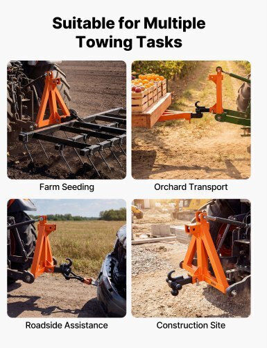 Vevor 3 Point Trailer Hitch 50.8mm Receiver 3 Pt Quick Hitch 3 Trailer Balls Tractor Tow Drawbar Adapter Category 1 Kubota Mahindra Ford Yanmar John Deere Massey Ferguson Orange