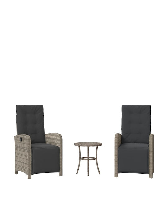 Bistro Living Room Set for Small Outdoor Spaces 3 Pieces Gray with Pillows