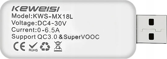 Zola Tester Digital Usb Volmetru Ampermetru 4-30v 0-5.1 A Metru Încărcare Ecran Lcd Alb