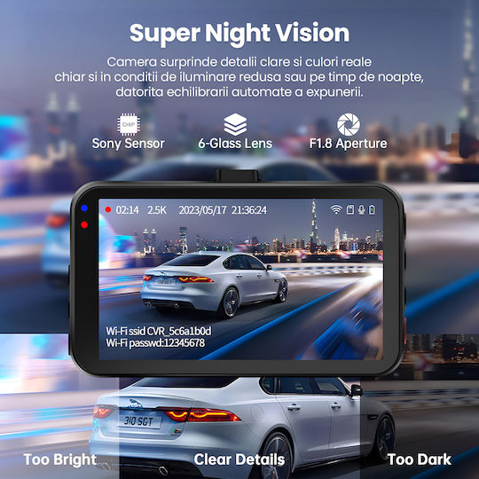 Set Cameră DVR Auto 1440P cu Ecran Wi-Fi și Cameră de Marșarier
