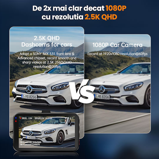 Set Cameră DVR Auto 1440P cu Ecran Wi-Fi și Cameră de Marșarier