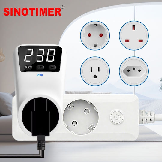 Smart Socket Overvoltage Undervoltage Protection Sinotimer Led Display 230v 16a 3680w Voltage Adjustment