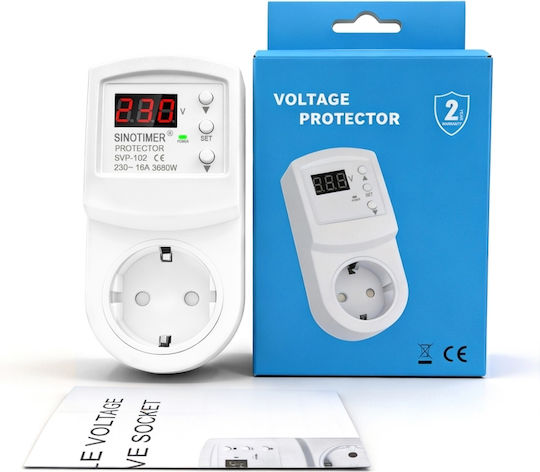 Sinotimer Svp-102 Smart Socket Voltage Protection 230v 16a 3680w Led Display Automatic Overvoltage Undervoltage Adjustment