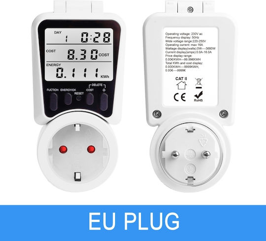 Priză Inteligentă Reglabilă 135° Lcd Contor de Energie 230v 16a 3680w Monitorizare în Timp Real a Costului Consumului Memorie