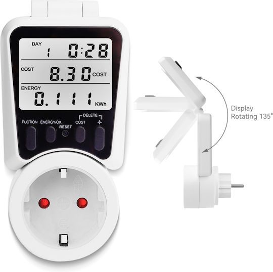 Priză Inteligentă Reglabilă 135° Lcd Contor de Energie 230v 16a 3680w Monitorizare în Timp Real a Costului Consumului Memorie