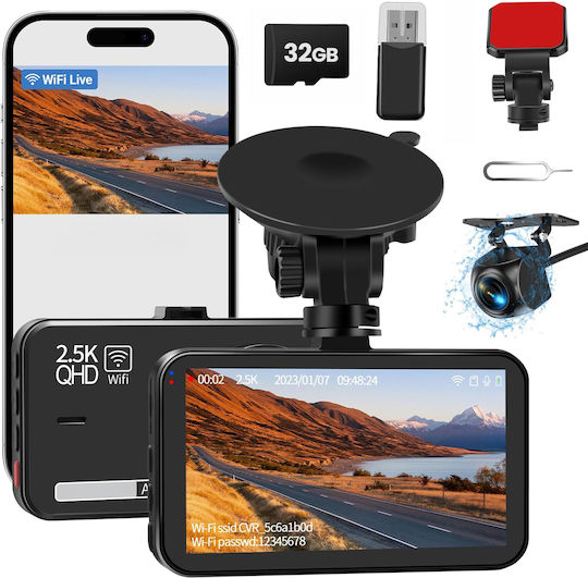 Set Camera DVR Auto 1440P Cu Ecran 3 Wi-Fi & Cameră Video Spate