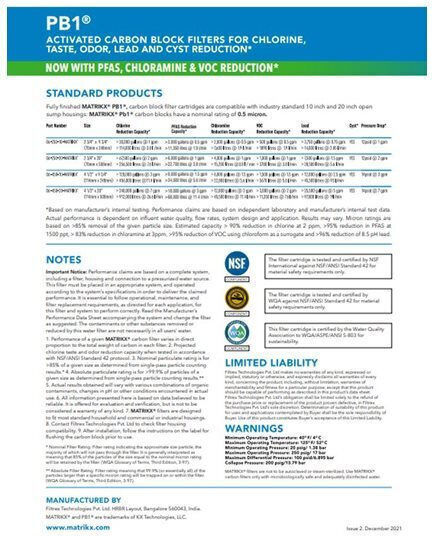 Matrikx Water Filter Cartridge Countertop and Under Sink from Activated Carbon 9"3/4 PB1 0.5 μm