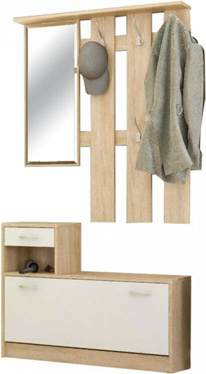 Jamie Entry Furniture with Mirror / Hanger & Shoe Rack Natural / White 100x27.5x187cm