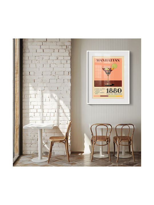 Poster Vintage Manhattan Classic Cocktail Pst25384 50cm X 70cm Κορνίζα Φυσικό Ξύλου Μπεζ
