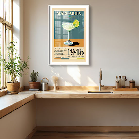 Poster Vintage Margarita Classic Cocktail Pst25385 30cm X 40cm Frame Natural Wooden Beige
