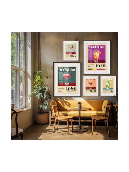 Poster Vintage Manhattan Classic Cocktail Pst25384 50cm X 70cm Κορνίζα Φυσικό Ξύλου Μπεζ