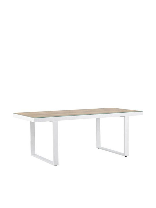 Dallas 4629 Table Dining Room with Glass Surface White, Light Wood Color 90x75cm