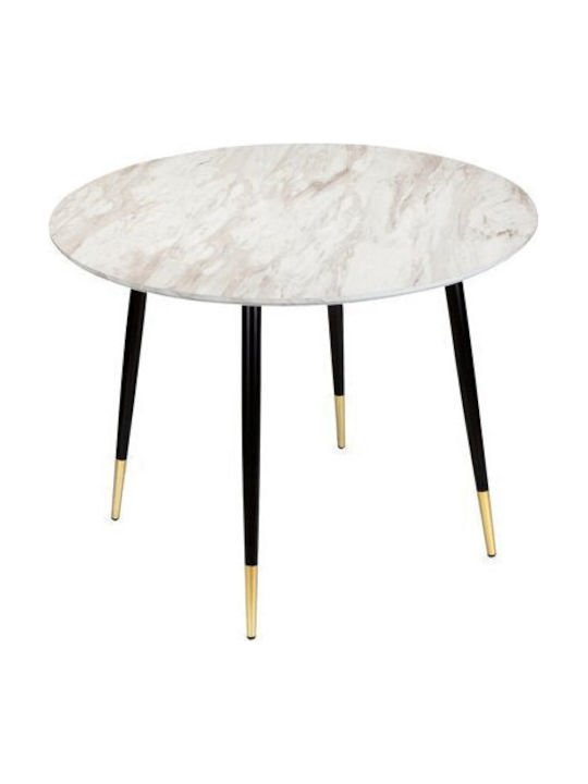 Denton 761 Round Table Dining Room with Marble Surface Gold, Black, Grey Marble 76x76cm