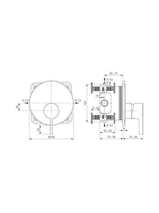 Ideal Standard Μίκτης Μπαταρίας Εντοιχισμού για Ντουζιέρα 1 Εξόδου Ασημί