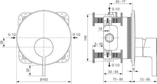 Ideal Standard Μίκτης Μπαταρίας Εντοιχισμού για Ντουζιέρα 1 Εξόδου Ασημί