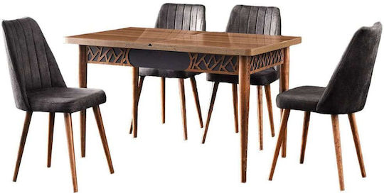 Mira Τραπεζαρίας Επεκτεινόμενο Walnut-anthracite 130+30x80x75εκ.