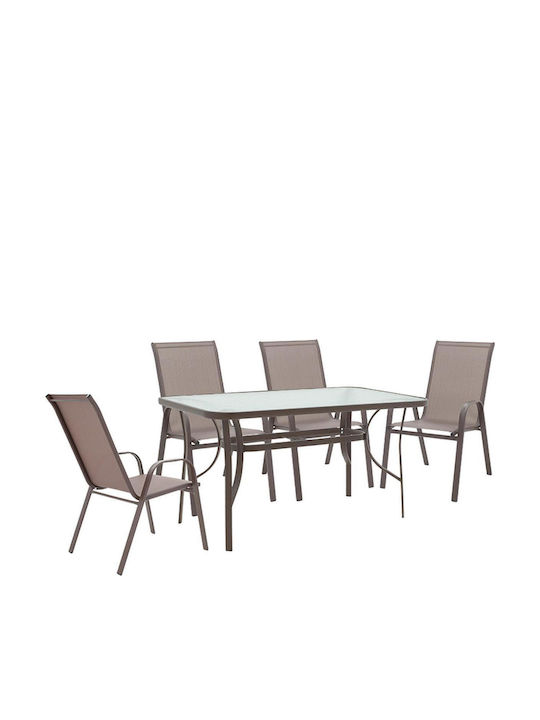 Garten- und Outdoor-Möbelsets Typsatz Speisesaal 5 Stücke Herstellerfarbe Braune mit Sonnenschirmhalter