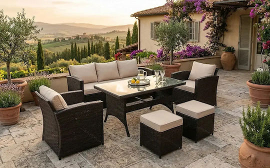 Set Sala De Mese Pentru Exterior Caden 6 Piese Negru Cu Perne