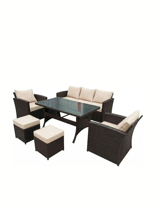Set Sala De Mese Pentru Exterior Caden 6 Piese Negru Cu Perne