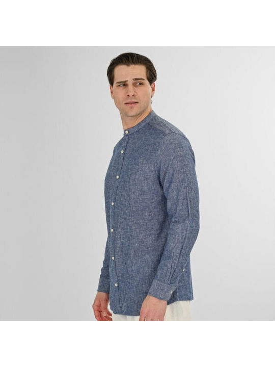 Short Sleeve Linen Shirt Blue Melange