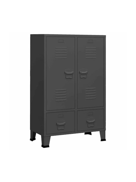 Zweiflügeliger Schrank Metallisch mit Trennwand & 2 Regale Charcoal 67x35x107cm