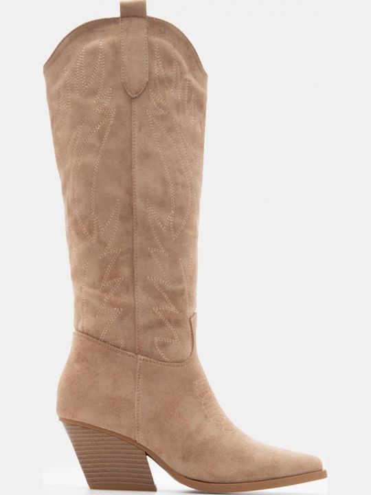 Women's Cowboy Boots with Mid Heel Beige