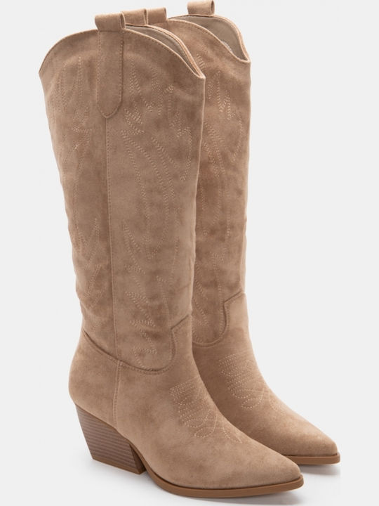 Women's Cowboy Boots with Mid Heel Beige