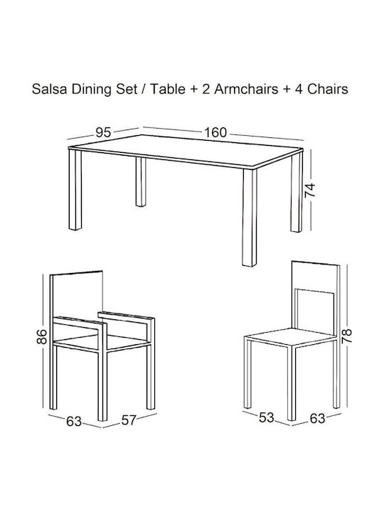 Set Sala De Mese Pentru Exterior Salsa 7 Piese Negru Cu Perne E280 S