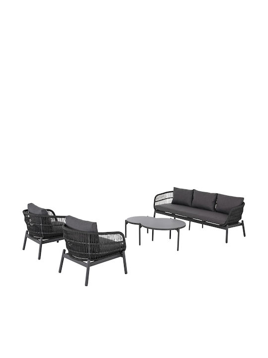 Set Cameră De Zi Pentru Exterior 5 Piese Gri Cu Perne