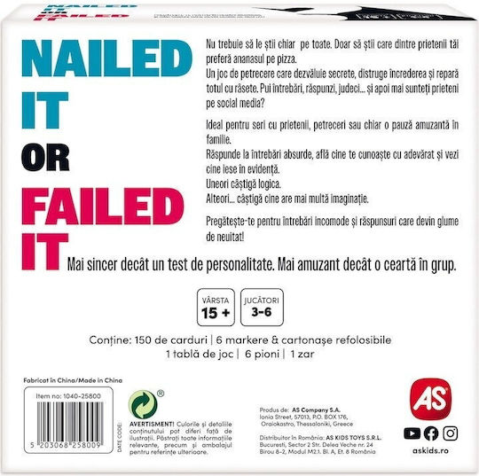 Επιτραπέζιο Παιχνίδι Nailed It Or Failed It για 3-6 Παίκτες 15+ Ετών (RO) AS
