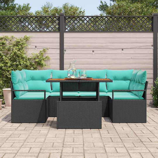 Garten- und Outdoor-Möbelsets Typsatz Wohnzimmer 7 Stück Schwarz mit Kissen