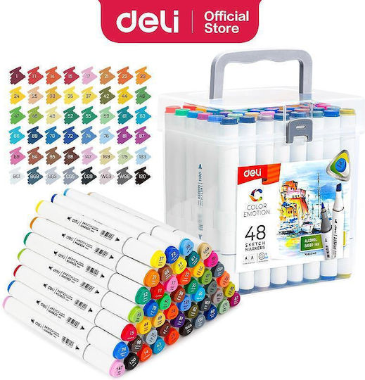 Deli Drawing Markers 1mm Thin Double-Tipped Set 48 Colours
