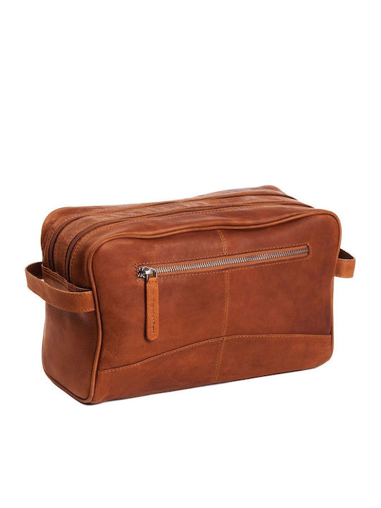 Δερμάτινο Νεσεσέρ Ταξιδιού Καλλυντικών Chesterfield Stefan C08.016631 Κονιάκ Premium Δέρμα Κεριού & Διπλός Χώρος Κονιάκ
