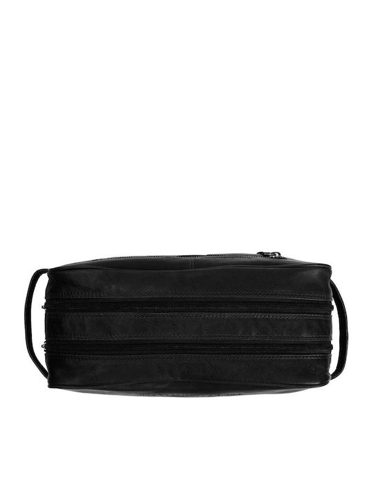 Leather Toiletry Bag Travel Cosmetics Chesterfield Stefan C08.016600 Black Premium Waxed Leather & Double Compartment Black