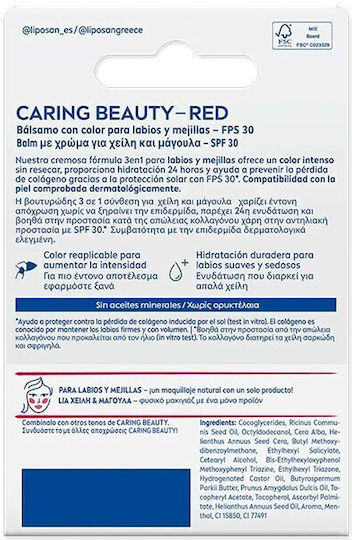 Liposan Pflege Schönheit Lippenbalsam SPF30 Rot & Wange 4,8g
