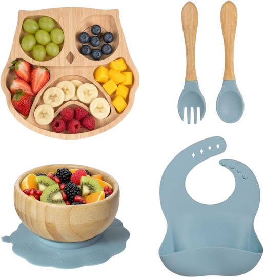Queen Mother Feeding Set Blue Owl from Bamboo Blue 5pcs