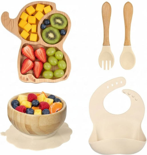 Queen Mother Feeding Set Salmon Elephant from Bamboo Orange 5pcs