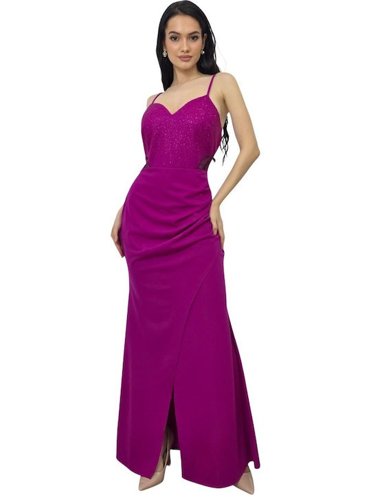Sommer Maxi Abendkleid Wickel mit Spitze & Transparenz Lila