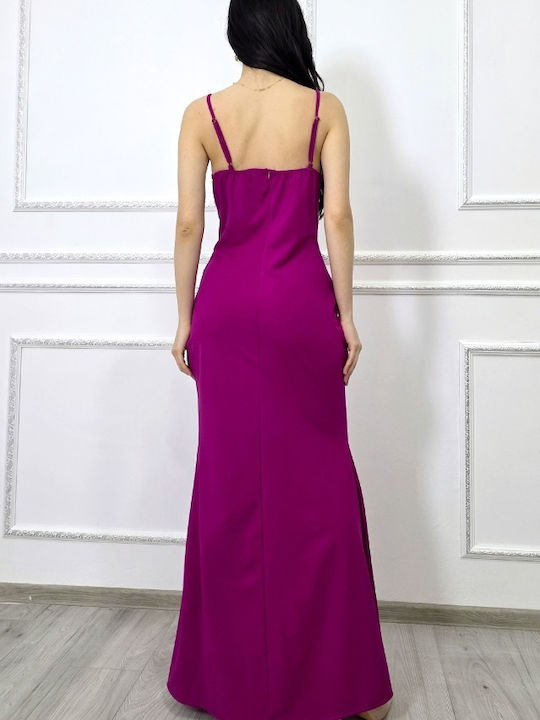 Sommer Maxi Abendkleid Wickel mit Spitze & Transparenz Lila