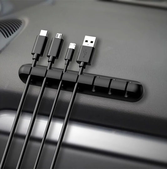 Cable Organizer Flippy Self-adhesive Multifunctional 7 Support Slots 11.8x2.2cm Black