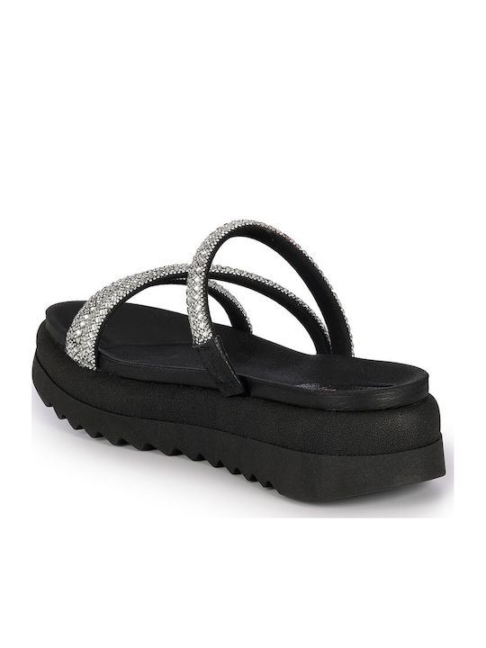 Sandale Casual Damă Anatomici Flatforme Negre Din Piele